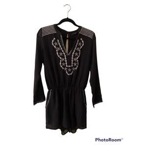Olivaceous black embrod long sleeve romper. Sz.M